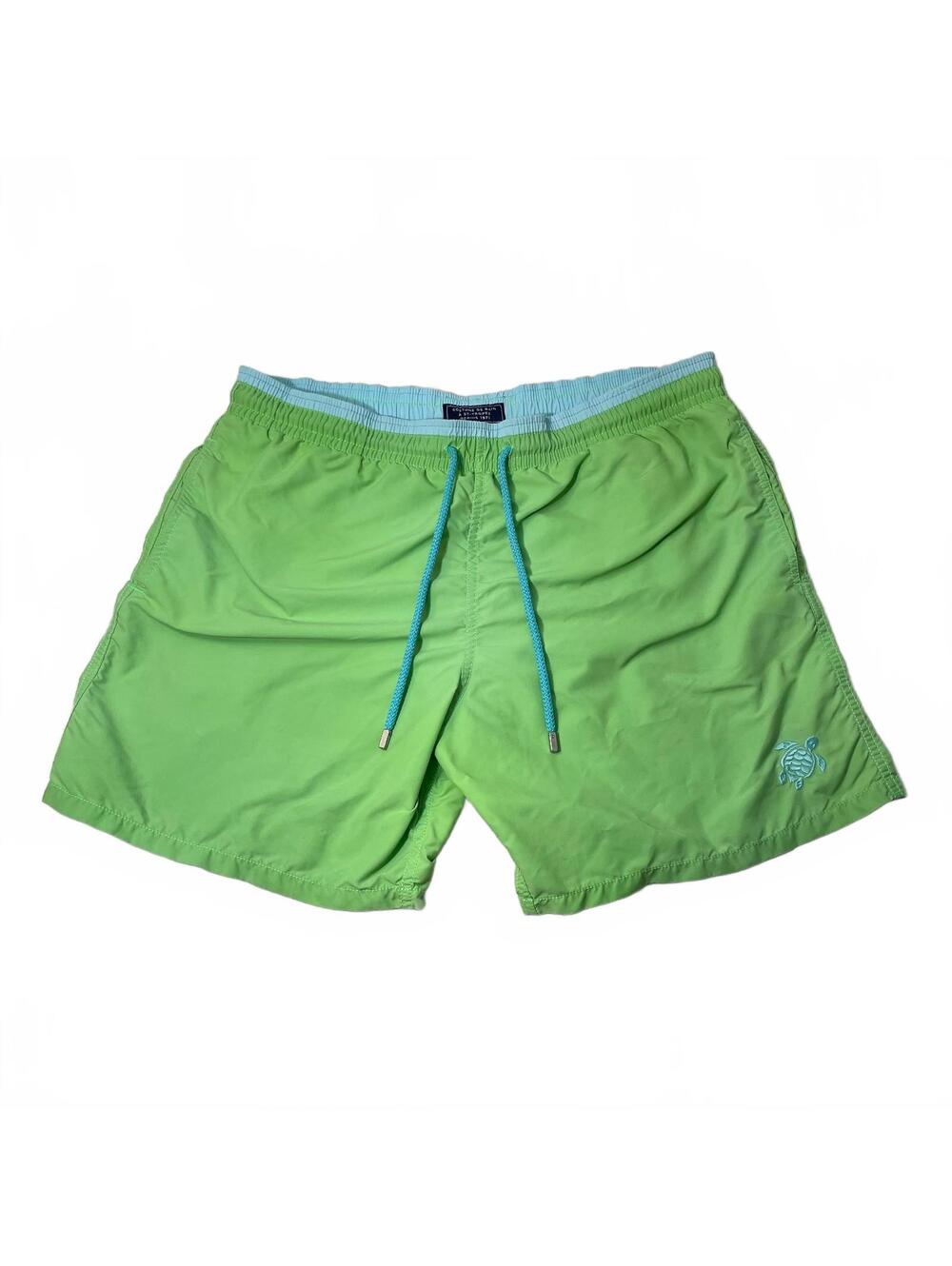 Vilebrequin Men's Green And Teal Swim Trunks with Turtle Embroidery